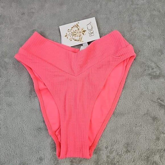 Becca French Cut Bikini Bottom Womens Size S Coral High Waisted Cheeky V Cut - Picture 1 of 5